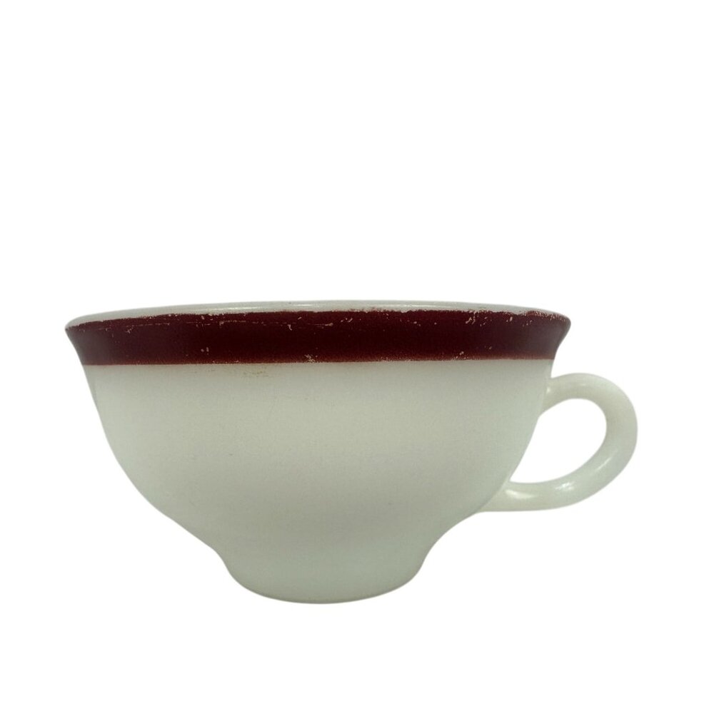 Vintage Restaurant Ware Ceramic Coffee Cup White & Maroon Trim